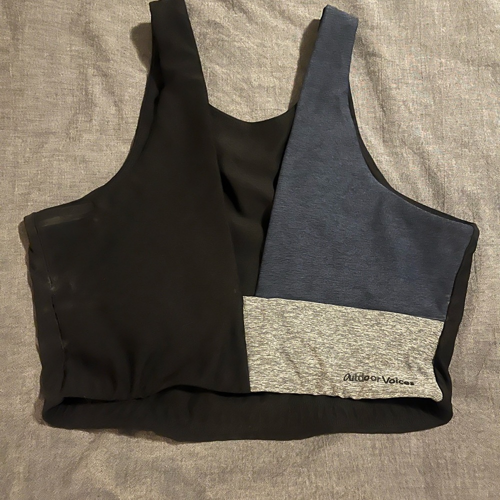 Outdoor Voices Black and Blue Colorblock Top